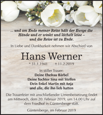 Traueranzeige von Hans Werner von Mitteldeutsche Zeitung