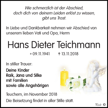 Traueranzeige von Hans Dieter Teichmann von Mitteldeutsche Zeitung Weißenfels