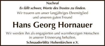 Traueranzeige von Hans Georg Hornauer von Super Sonntag Zeitz