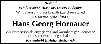 Traueranzeige von Hans Georg Hornauer von Mitteldeutsche Zeitung Zeitz