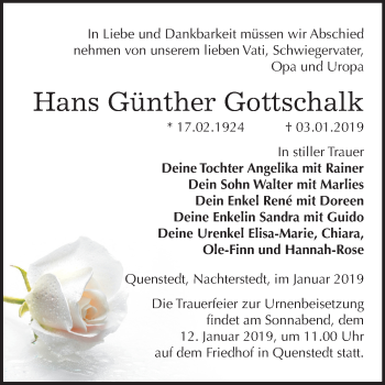 Traueranzeige von Hans Günther Gottschalk von Mitteldeutsche Zeitung Aschersleben