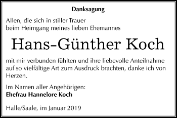 Traueranzeige von Hans Günther Koch von Mitteldeutsche Zeitung Halle/Saalkreis