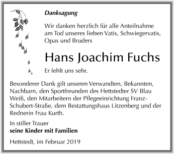 Traueranzeige von Hans Joachim Fuchs von Mitteldeutsche Zeitung