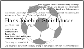 Traueranzeige von Hans Joachim Steinhäuser von Mitteldeutsche Zeitung Aschersleben