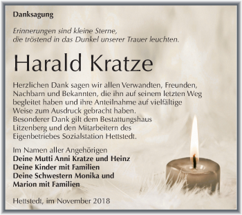 Traueranzeige von Harald Kratze von Mitteldeutsche Zeitung Aschersleben