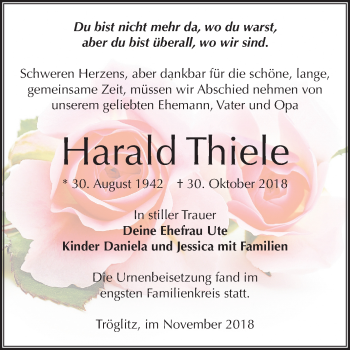 Traueranzeige von Harald Thiele von Mitteldeutsche Zeitung Zeitz
