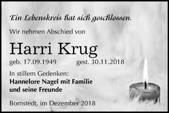 Traueranzeige von Harri Krug von Super Sonntag SGH Mansf. Land