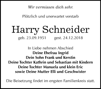 Traueranzeige von Harry Schneider von Mitteldeutsche Zeitung Wittenberg