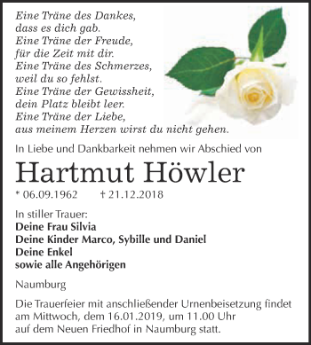 Traueranzeige von Hartmut Höwler von WVG - Wochenspiegel NMB / WSF / ZTZ