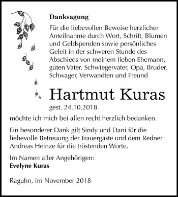 Traueranzeige von Hartmut Kuras von Mitteldeutsche Zeitung Bitterfeld