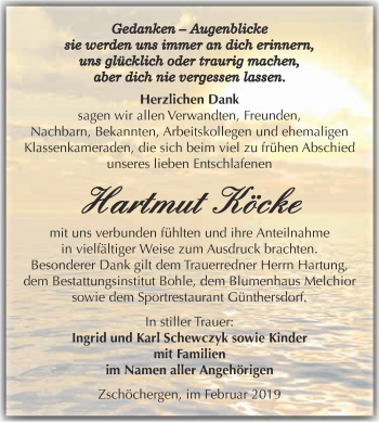 Traueranzeige von Hartmut Köcke von Super Sonntag Merseburg