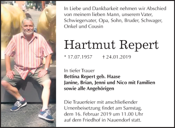Traueranzeige von Hartmut Repert von Mitteldeutsche Zeitung Halle/Saalkreis