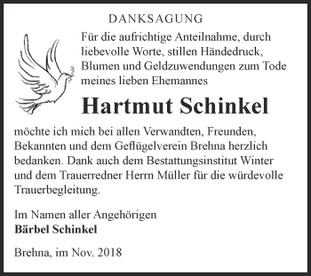 Traueranzeige von Hartmut Schinkel von WVG - Wochenspiegel Bitterfeld
