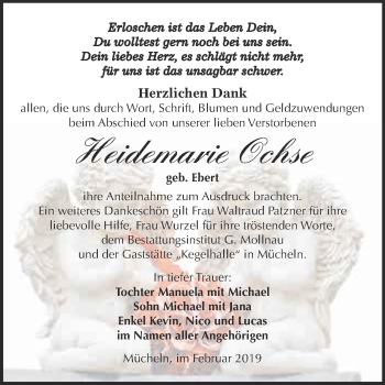 Traueranzeige von Heidemarie Ochse von WVG - Wochenspiegel Merseburg