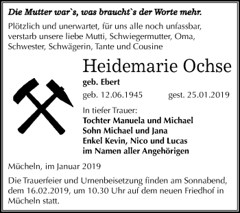 Traueranzeige von Heidemarie Ochse von Mitteldeutsche Zeitung Merseburg/Querfurt