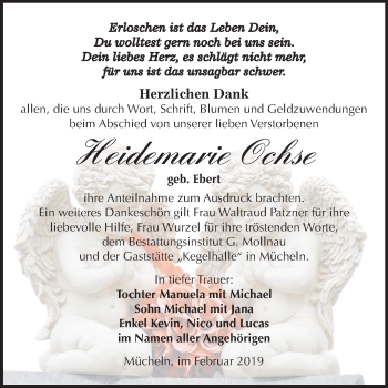 Traueranzeige von Heidemarie Ochse von Mitteldeutsche Zeitung Merseburg/Querfurt