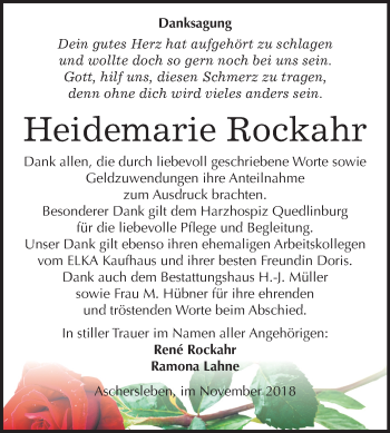 Traueranzeige von Heidemarie Rockahr von Mitteldeutsche Zeitung Aschersleben