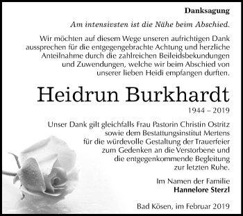 Traueranzeige von Heidrun Burkhardt von Mitteldeutsche Zeitung
