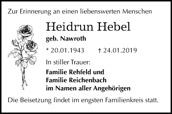 Traueranzeige von Heidrun Hebel von Mitteldeutsche Zeitung Bitterfeld