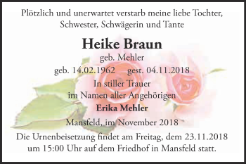 Traueranzeige von Heike Braun von Super Sonntag Quedlinburg