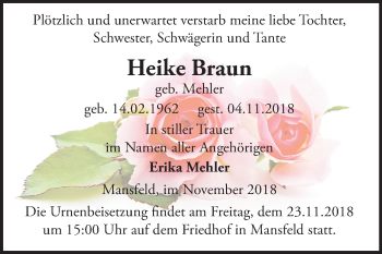 Traueranzeige von Heike Braun von Mitteldeutsche Zeitung Aschersleben