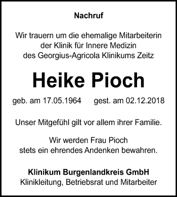 Traueranzeige von Heike Pioch von Mitteldeutsche Zeitung Zeitz