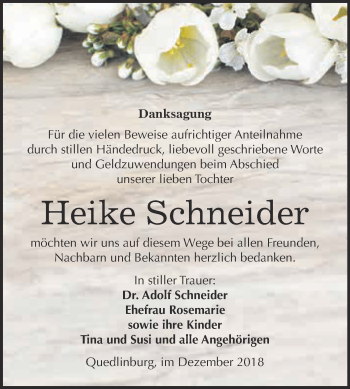 Traueranzeige von Heike Schneider von Super Sonntag Quedlinburg