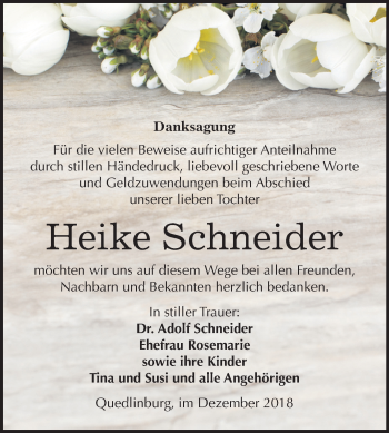 Traueranzeige von Heike Schneider von Mitteldeutsche Zeitung Quedlinburg