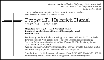 Traueranzeige von Heinrich Hamel von Mitteldeutsche Zeitung