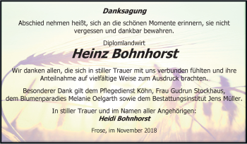 Traueranzeige von Heinz Bohnhorst von Mitteldeutsche Zeitung Aschersleben