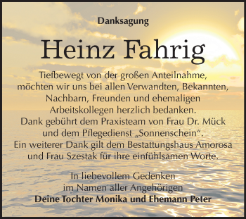 Traueranzeige von Heinz Fahrig von Mitteldeutsche Zeitung Dessau-Roßlau