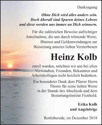 Traueranzeige von Heinz Kolb von Super Sonntag SGH Mansf. Land