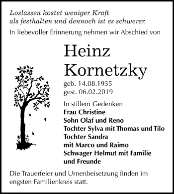 Traueranzeige von Heinz Kornetzky von Mitteldeutsche Zeitung