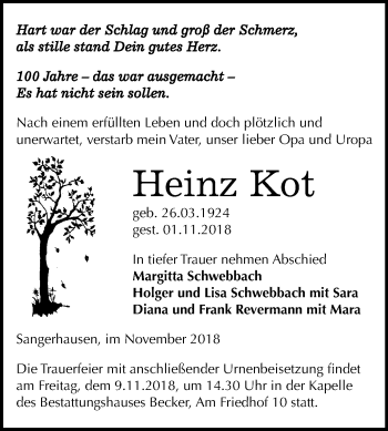Traueranzeige von Heinz Kot von Mitteldeutsche Zeitung Sangerhausen