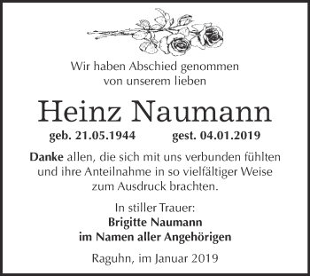 Traueranzeige von Heinz Naumann von WVG - Wochenspiegel Bitterfeld