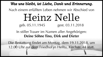 Traueranzeige von Heinz Nelle von Mitteldeutsche Zeitung Aschersleben