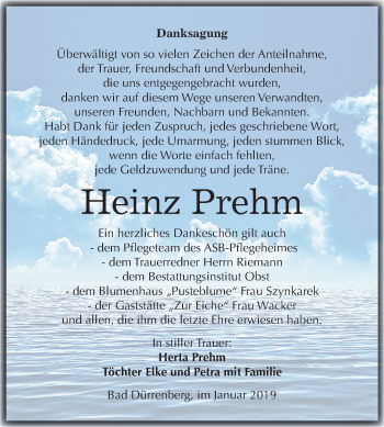 Traueranzeige von Heinz Prehm von Mitteldeutsche Zeitung Merseburg/Querfurt