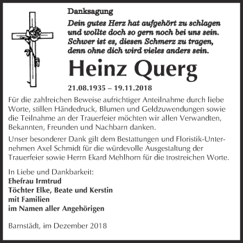 Traueranzeige von Heinz Querg von Super Sonntag Merseburg
