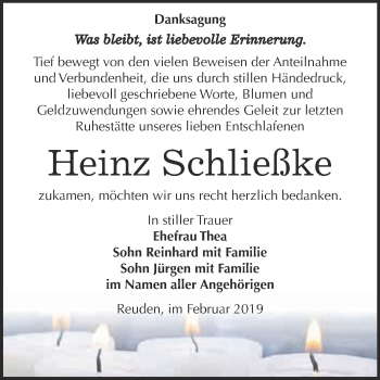 Traueranzeige von Heinz Schließke von WVG - Wochenspiegel Bitterfeld
