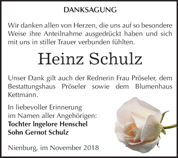 Traueranzeige von Heinz Schulz von Mitteldeutsche Zeitung Bernburg