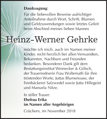 Traueranzeige von Heinz-Werner Gehrke von Mitteldeutsche Zeitung Bernburg