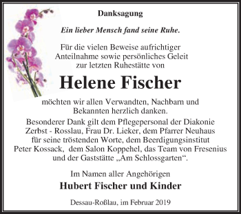 Traueranzeige von Helene Fischer von WVG - Wochenspiegel Dessau / Köthen