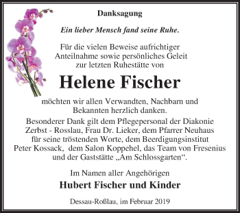 Traueranzeige von Helene Fischer von Mitteldeutsche Zeitung Dessau-Roßlau