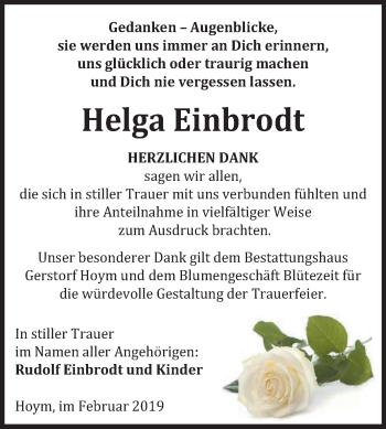 Traueranzeige von Helga Einbrodt von Mitteldeutsche Zeitung Aschersleben