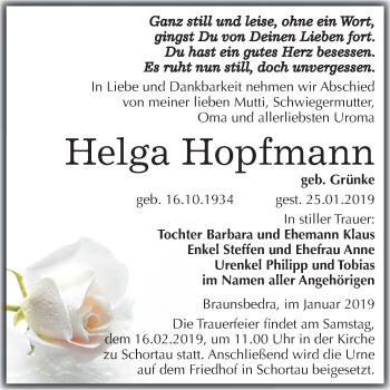 Traueranzeige von Helga Hopfmann von Mitteldeutsche Zeitung Merseburg/Querfurt