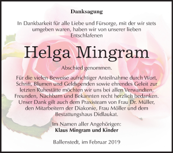 Traueranzeige von Helga Mingram von Mitteldeutsche Zeitung