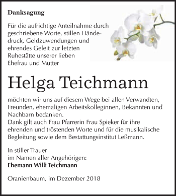 Traueranzeige von Helga Teichmann von WVG - Wochenspiegel Wittenberg