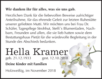 Traueranzeige von Hella Kramer von Mitteldeutsche Zeitung Bitterfeld
