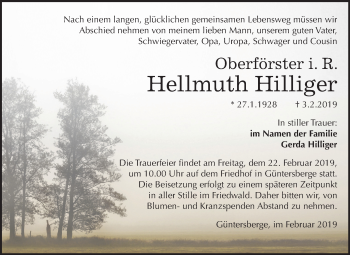 Traueranzeige von Hellmuth Hilliger von Mitteldeutsche Zeitung