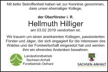 Traueranzeige von Hellmuth Hilliger von Super Sonntag Quedlinburg